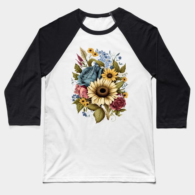 Botanical Floral Flowers Baseball T-Shirt by Sun Elk